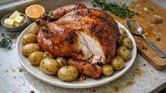 Portakal ve taze otlarla fırında yılbaşı hindisi: deri altı tereyağıyla sulu kalır