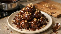 Fırınsız muzlu profiterol topları: petibörlü, ev yapımı çikolata soslu