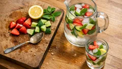 Buz gibi Çilekli Aromatik Su: salatalık, limon ve nane ile 1 litrede hazır